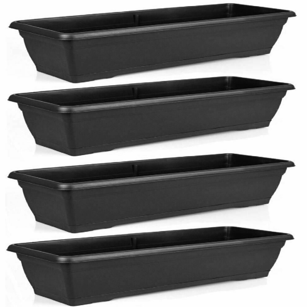 Set Of 4 Large 72cm Black Garden Plastic Trough Planter