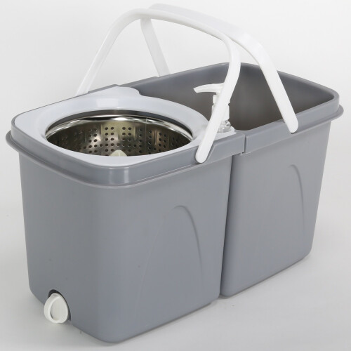 Gr8 Home (Grey) 360° Spin Mop With Bucket 3 Microfibre Heads Set 2