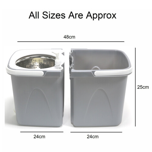 Gr8 Home (Grey) 360° Spin Mop With Bucket 3 Microfibre Heads Set 1