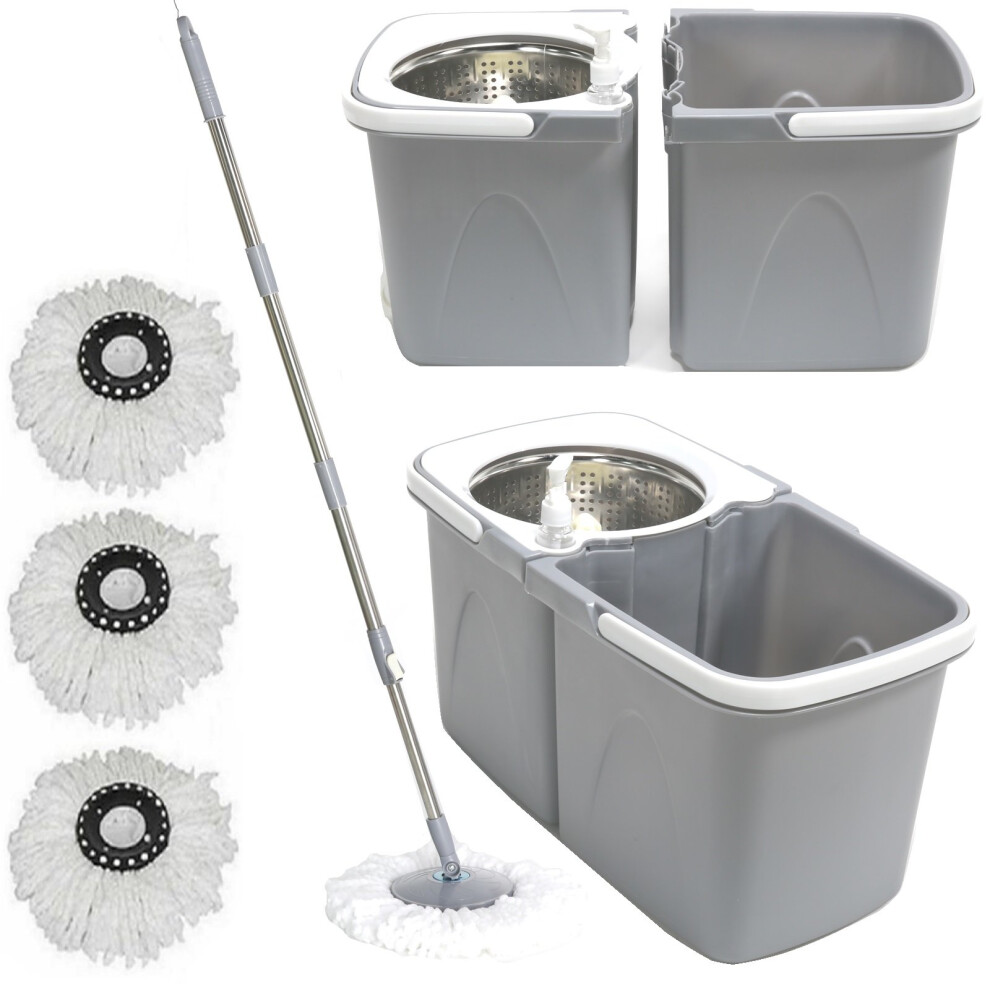 Rotating Dual Spin Dry Mop & Bucket 3 Microfibre Heads