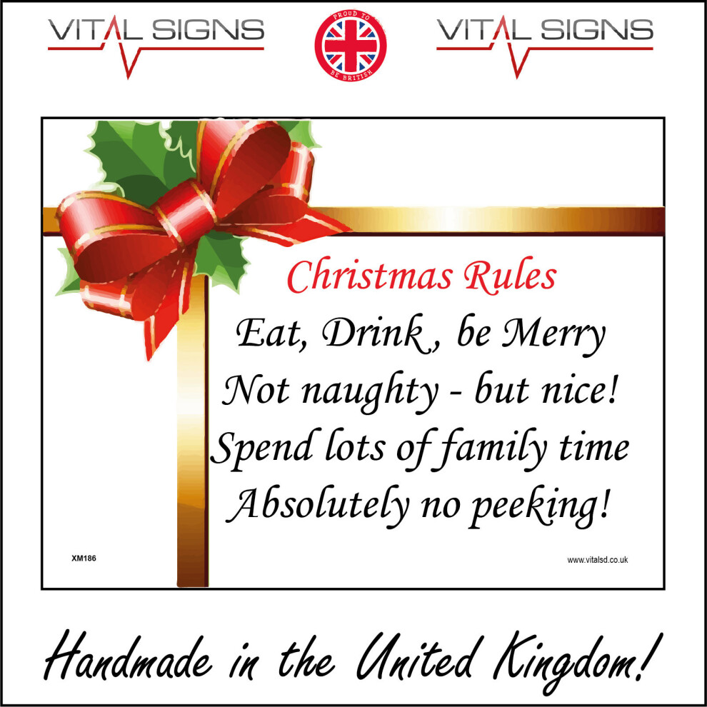 (150 x 100mm - 6 x 4, Dibond / Composite Aluminium) XM186 Christmas Rules Eat Drink Be Merry Not Naughty But Nice no peeking Sign-image-OPC-P5WKRWN-NEW