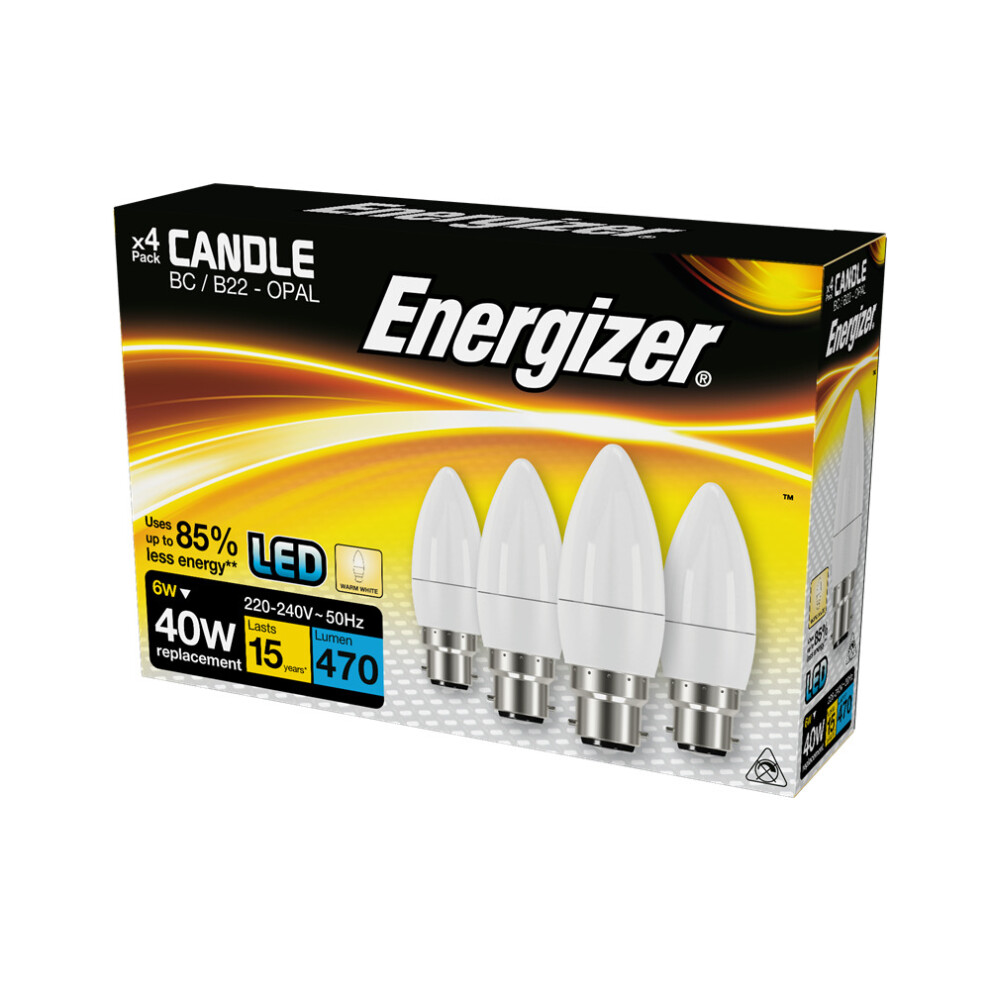 Energizer LED 6w=40w Candle Bulb - BC Bayonet - Pack Of 4