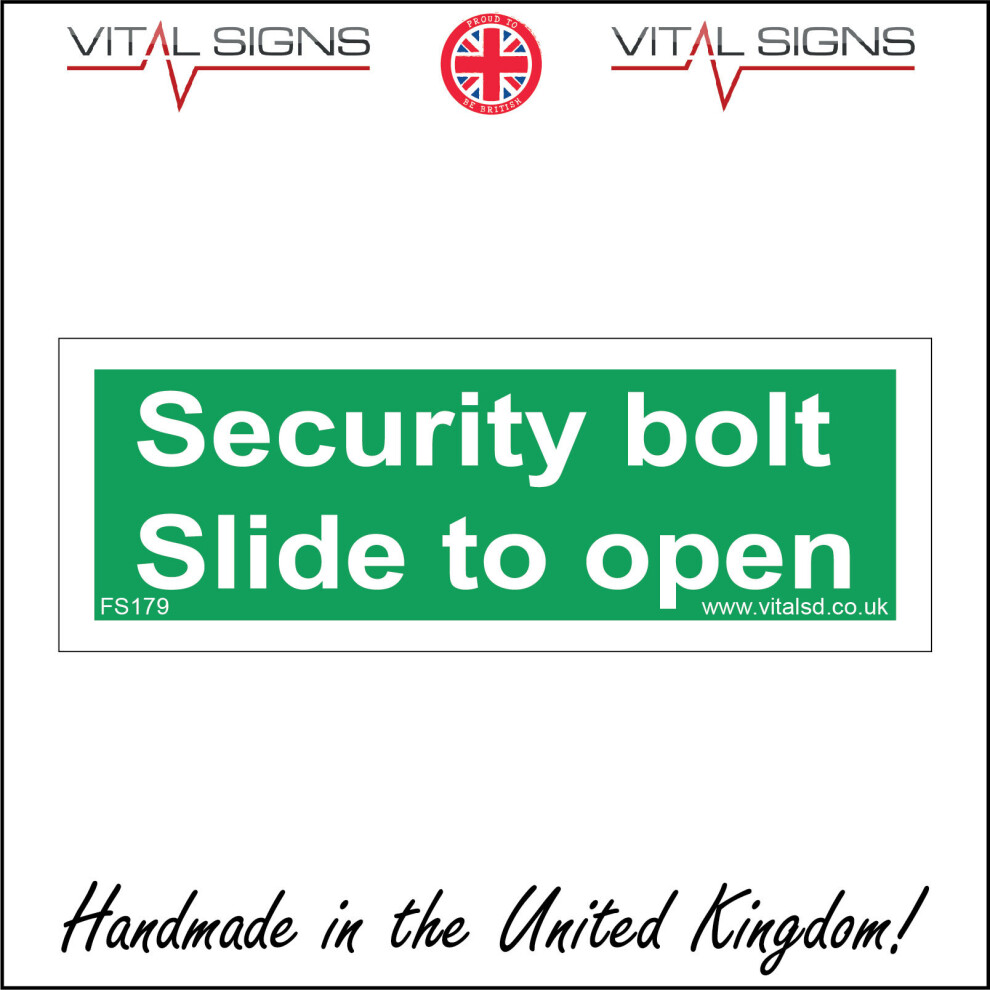 (150 x 50mm - 6 x 2, Sticker / Sav - White Background) FS179 Security Bolt Slide To Open SIGN Door Plaque automatic handle push slide