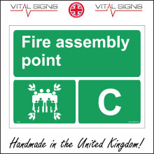 (150 x 100mm - 6 x 4, Sticker / Sav - White Background) FS207 Fire Assembly Point C SIGN Office Work Factory alphabet family coach train