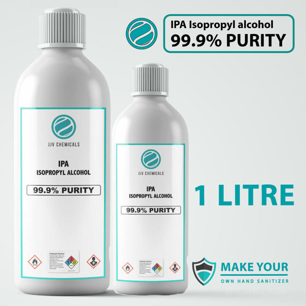 Jjv Chemicals (1 Litre) Ipa Isopropyl Alcohol Pure Rubbing Alcohol Antiseptic Disinfectant 99.9% Purity