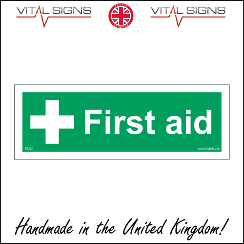 (150 x 50mm - 6 x 2, Sticker / Sav - White Background) FS223 First Aid SIGN cross box cupboard medical nurse health safety ambulance