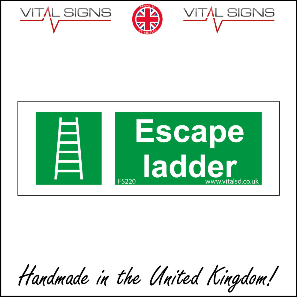 (150 x 50mm - 6 x 2, Sticker / Sav - White Background) FS220 Escape Ladder SIGN Stairs steps platform workplace construction loft home
