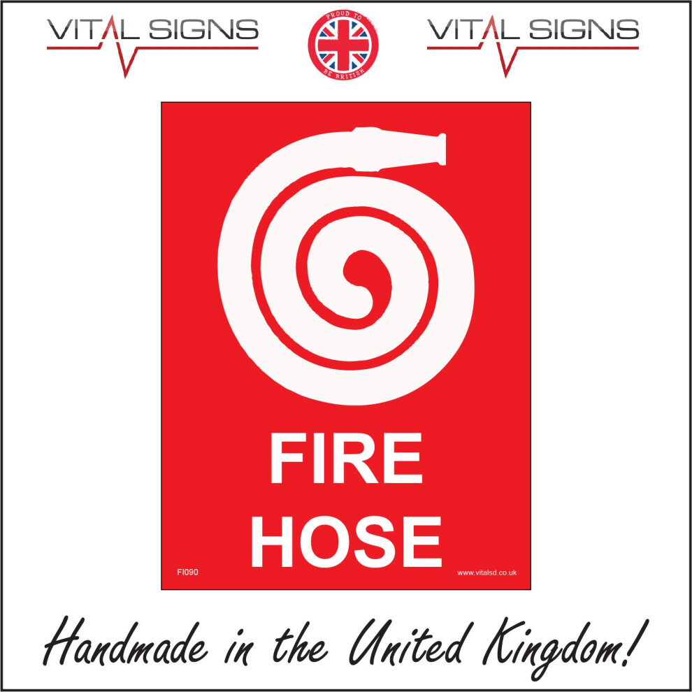 (200 x 300mm - 8 x 12, Dibond / Composite Aluminium) FI090 Fire Hose SIGN emergency workplace school building raise alarm alert call