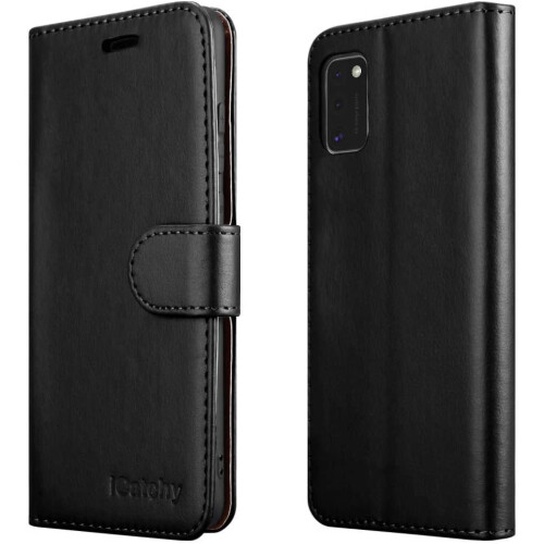 (Black) For Galaxy A41 Phone Wallet Book Leather Case