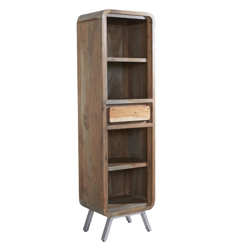 Retro Wood & Metal Slim Bookcase