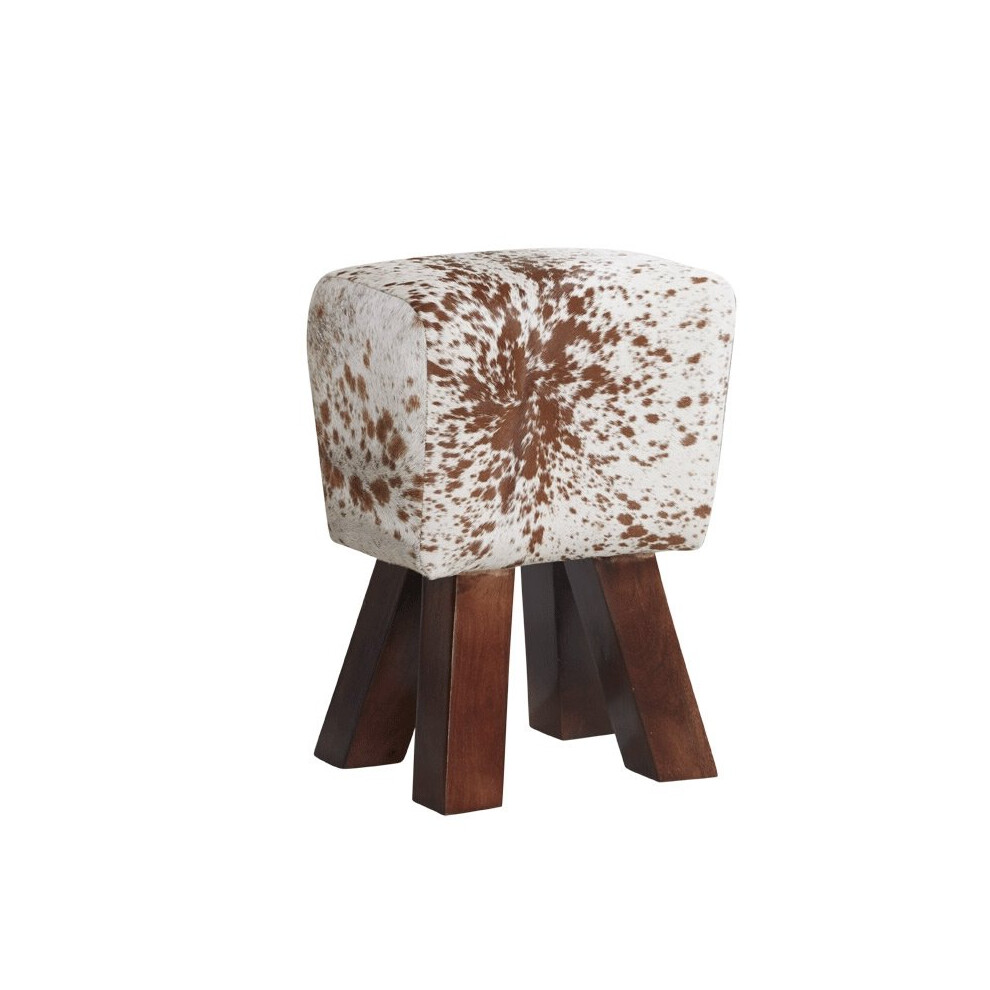 Solid Wooden Legs Stool covered in Genuine Cowhide Leather - Natural