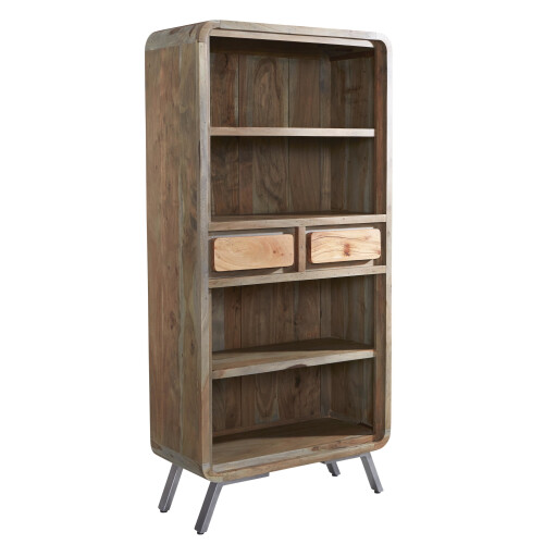 Retro Wood & Metal Wide Bookcase