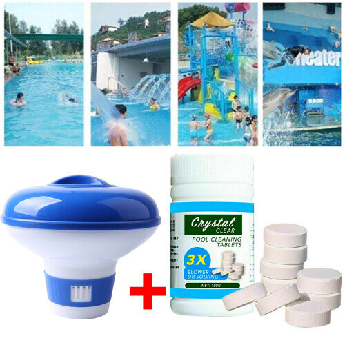 (Floating Chlorine Bromine tablet Dispenser+ 100g Pool Cleaning Tablet ) UK!Floating Chlorine Bromine tablet Dispenser+ 100g Pool Cleaning Tablet For Hot Tub Swim