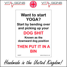 (200 x 300mm - 8 x 12, Sticker / Sav - White Background) HU201 Want To Start Yoga Start By Bending Down And Picking Up Your Dog Shit Sign