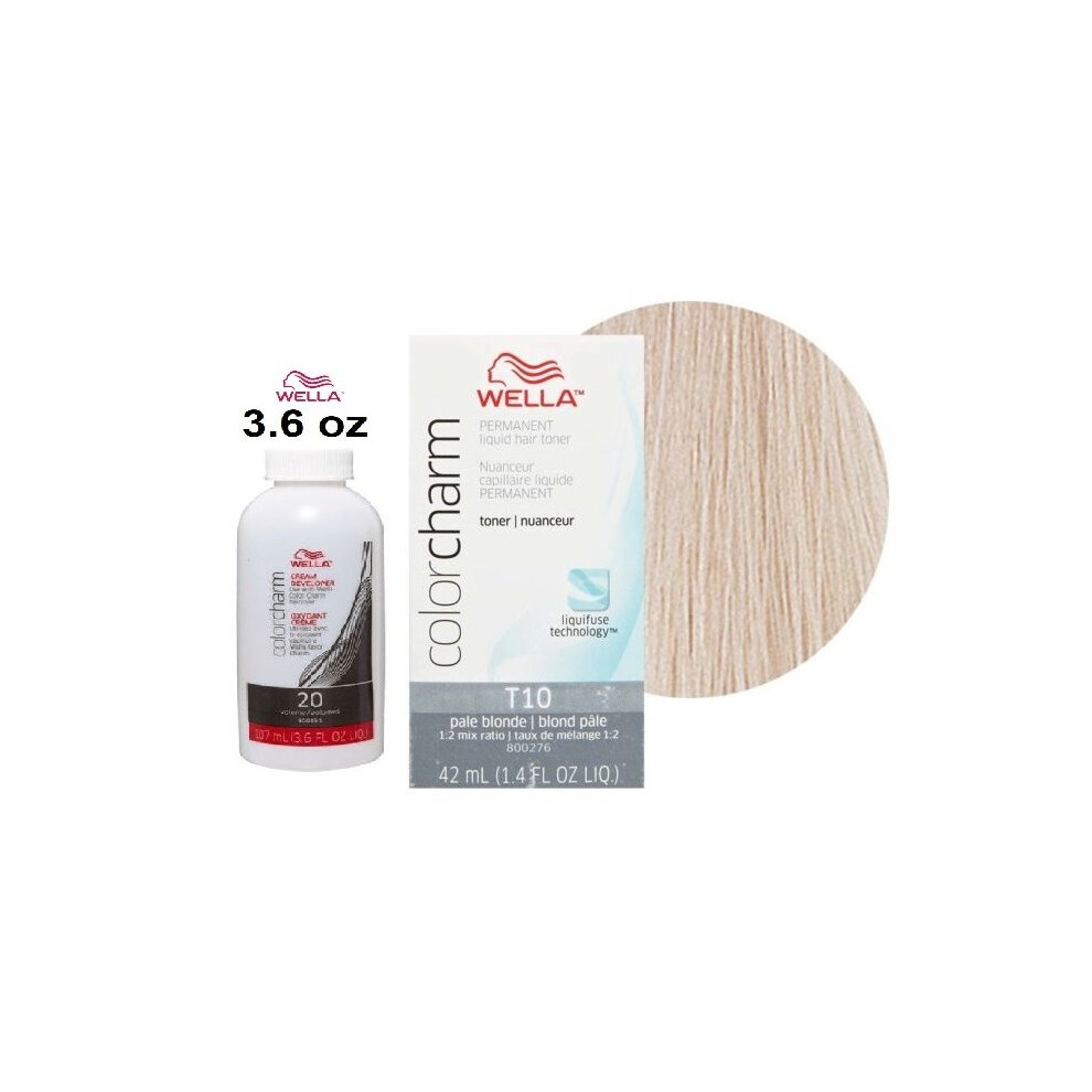 (T10 + Developer (Vol. 20) 3.6oz ) Wella Color Charm Hair Toner - T10 Pale Blonde
