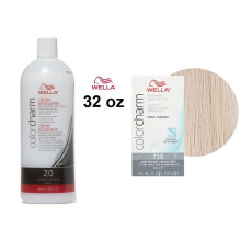 (T10 + Developer (Vol. 20) 32oz) Wella Color Charm Hair Toner - T10 Pale Blonde