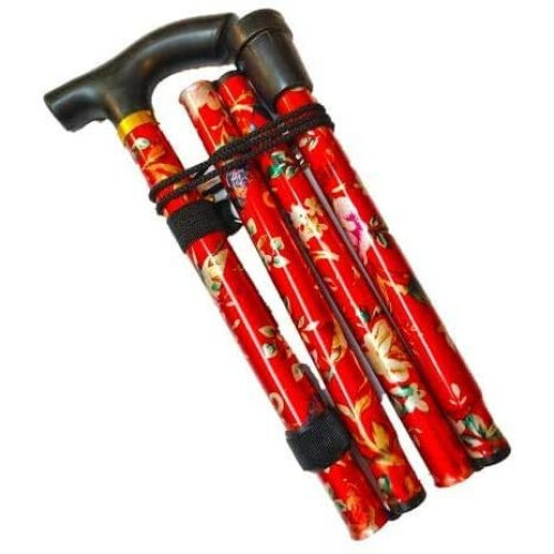 (Red) Walking Stick for Unisex Easy Adjustable Folding