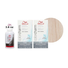 (T10+T10+Developer (Vol. 20) 3.6oz) Wella Color Charm Hair Toner - T10 Pale Blonde