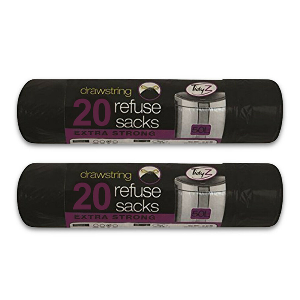Drawstring Extra Strong Refuse Sacks 50L - 20Bags x 2Pk