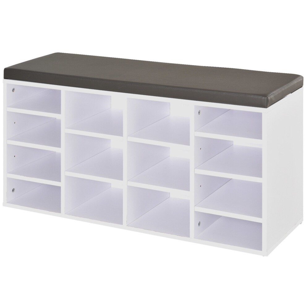 HOMCOM Multi-Storage Shoe Rack 14 Compartments Cushion Moving Shelves Home White
