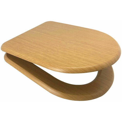 EUROSHOWERS D Shape OAK MDF Wood Soft Close Toilet Seat