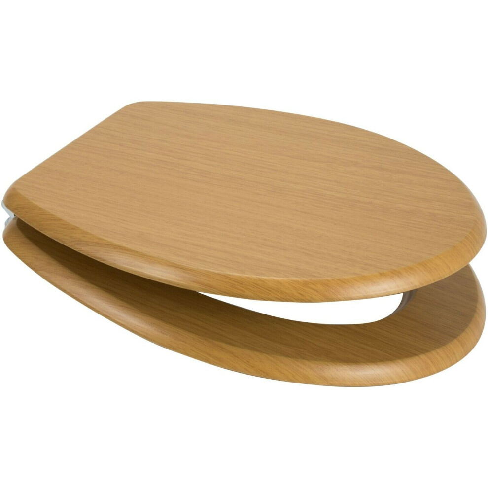 Soft Close Oak MDF Wood Toilet Seat with Quick Release Hinges