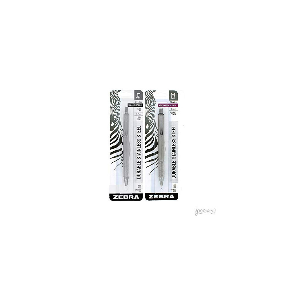 Ensemble Stylo Et Crayon Zebra F-701/M-701 De 0,7 Mm En Acier Inoxydable Avec Poign?E Molet?E-image