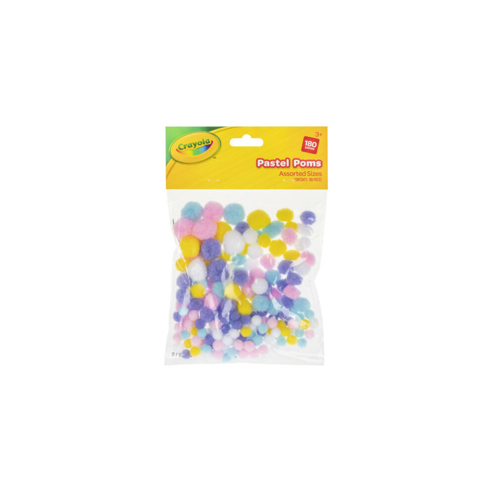 CHILDREN KIDS ART AND CRAFT CRAYOLA ASSORTED PASTEL POMS 180 PIECES