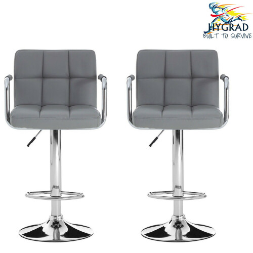 2x Miami & Arms Chrome Gas Lift Swivel Faux Leather Kitchen Breakfast Bar Stool