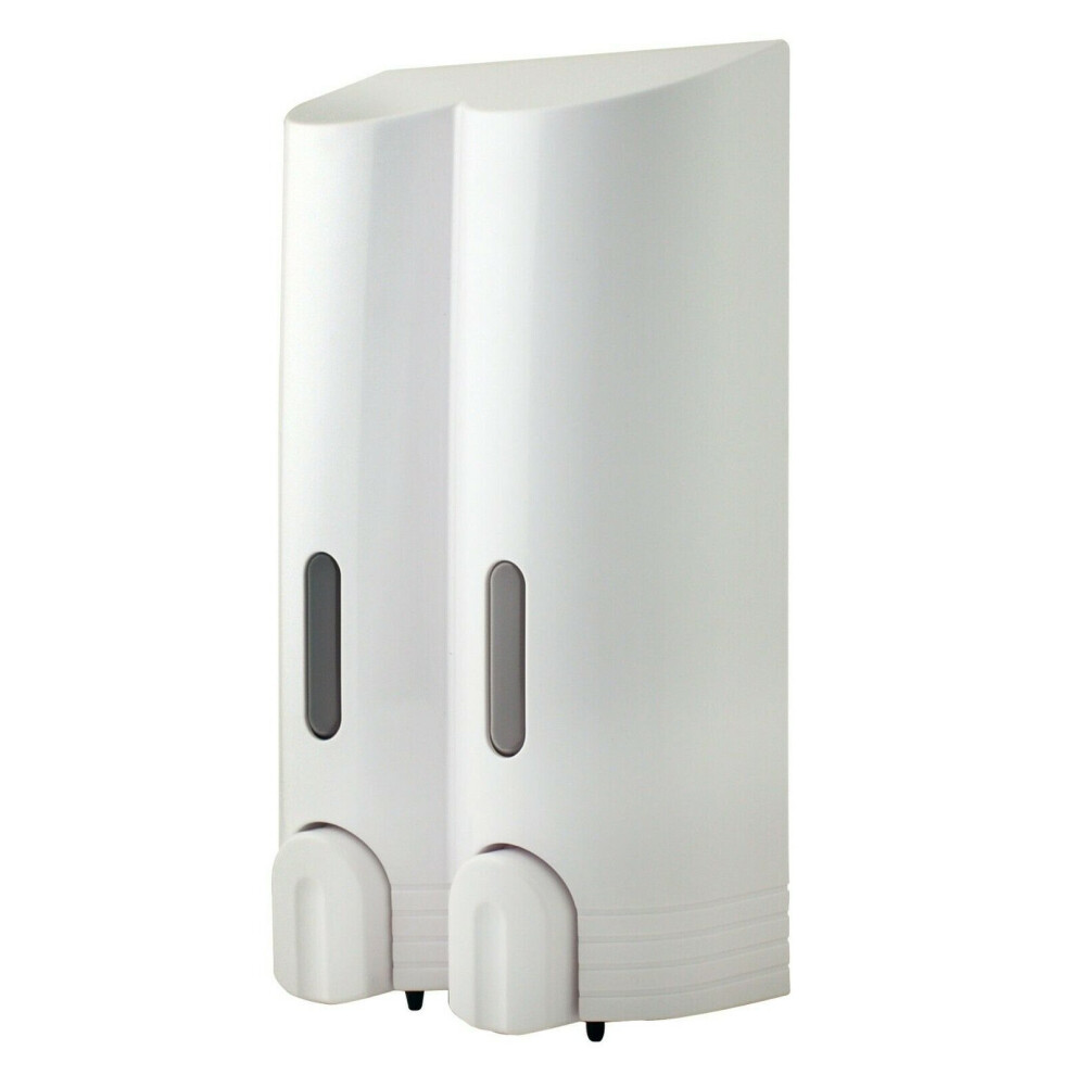 Tall White Wall Mounted Double Soap / Shower Dispenser