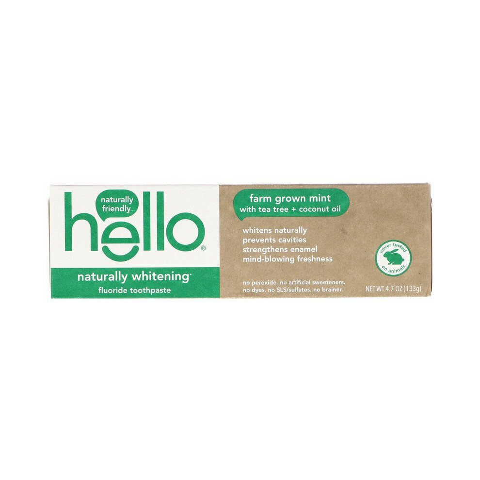 Hello, Naturally Whitening Fluoride Toothpaste, Farm Grown Mint, 133g