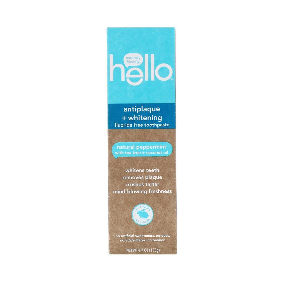 Hello , Antiplaque + Whitening Toothpaste, Peppermint, 133G