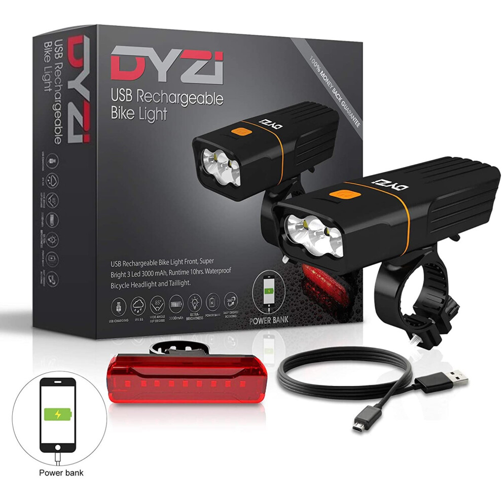 Dyzi Usb Rechargeable Bike S Set Waterproof Bike Powerbank Light