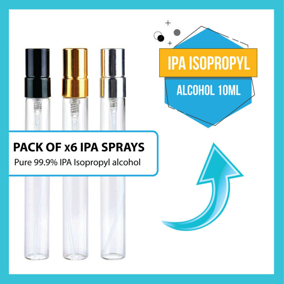 (10ml spray bottles x6) IPA Isopropyl Alcohol Pure Rubbing Alcohol Antiseptic Disinfectant 99.9% PURITY