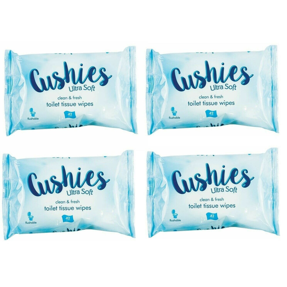 Cushies 4X Ultra Soft Flushable Toilet Tissue Wipes, Gentle Ph-Balanced, Alcohol-Free, Biodegradable