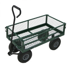Oypla Heavy Duty Metal Gardening Trolley - Green Trailer Cart