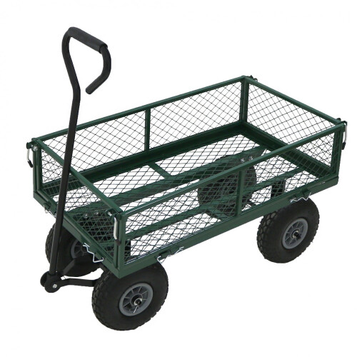 Oypla Heavy Duty Metal Gardening Trolley - Green Trailer Cart