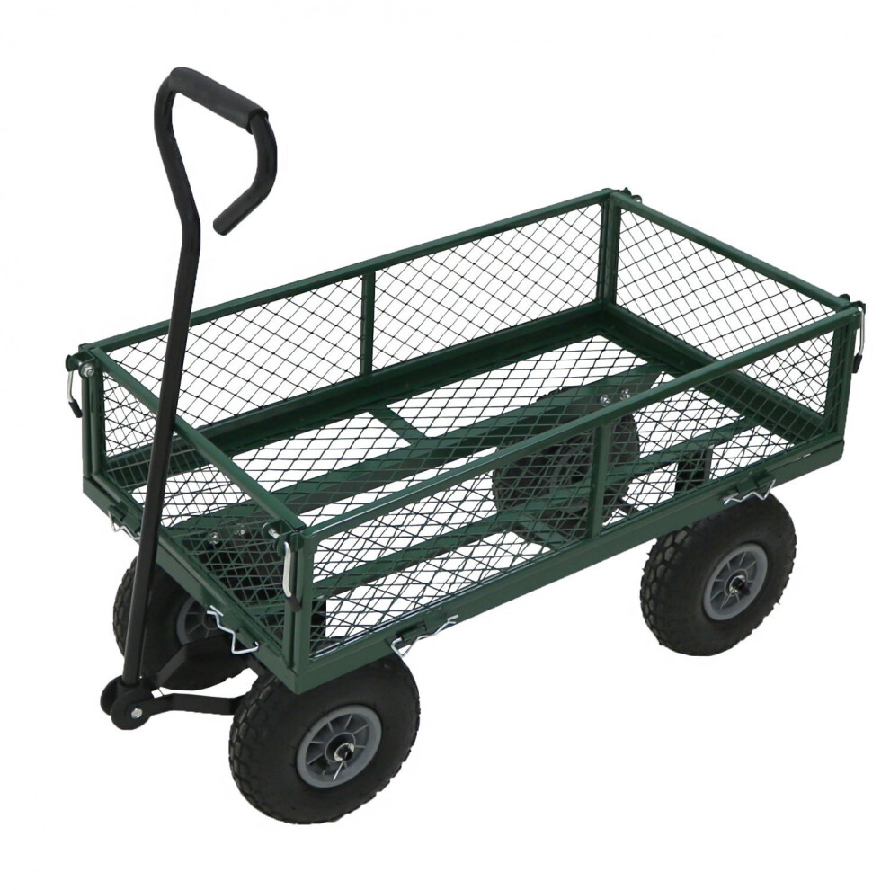 Oypla Heavy Duty Metal Gardening Trolley - Green Trailer Cart