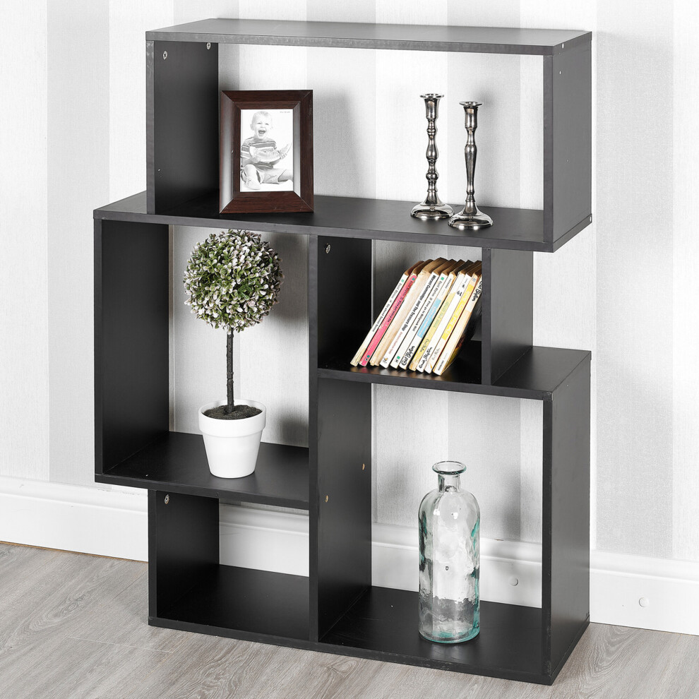 (Black) URBNLIVING 5 Cube Small Wooden Modern Side Unit