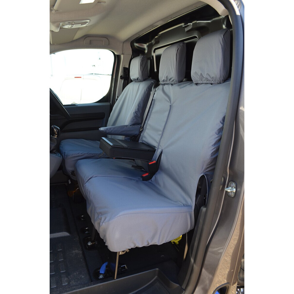 (Front 3 (With Worktray), ) Turtle Covers Citroen Dispatch 2016+ Seat Covers Grey 5057605000268