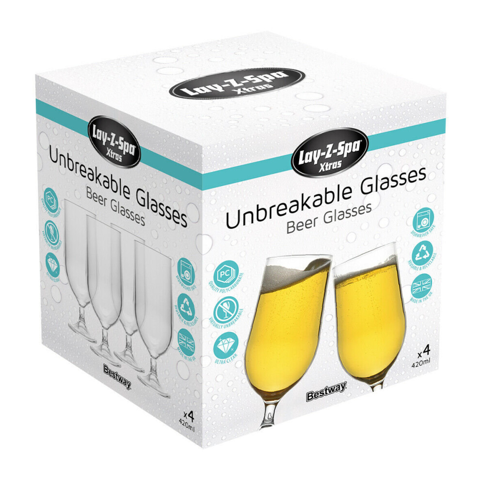 Lay-Z-Spa Premium Plastic Beer Glasses, Virtually Unbreakable UltraClear Outdoor