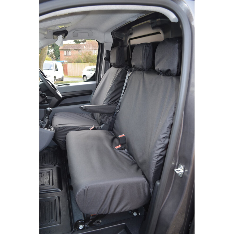 (Front 3 (No Worktray), ) Turtle Covers Citroen Dispatch 2016+ Seat Covers Black 5057605000282