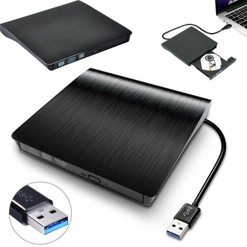 (Black) USB 3.0 External DVD RW Drive CD DVD Rewriter Burner Reader for Laptop PC MAC HH 1