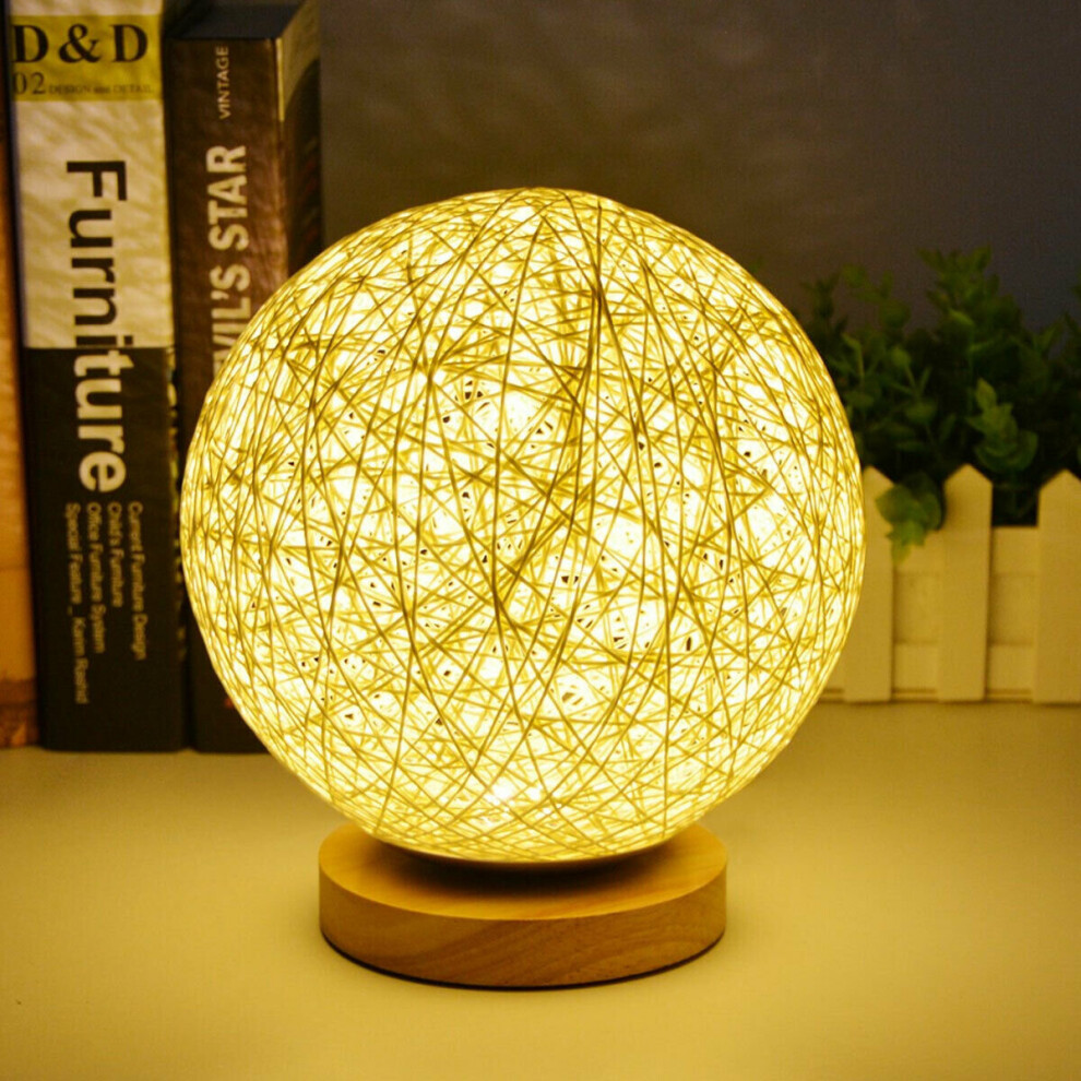 Wooden Rattan Table Lamp Night Light Lamp Ball + Remote Control