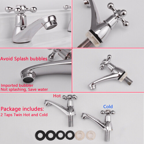 Bathroom Sink Taps Pair Taps Twin Hot and Cold Bath Bathroom Sink 2