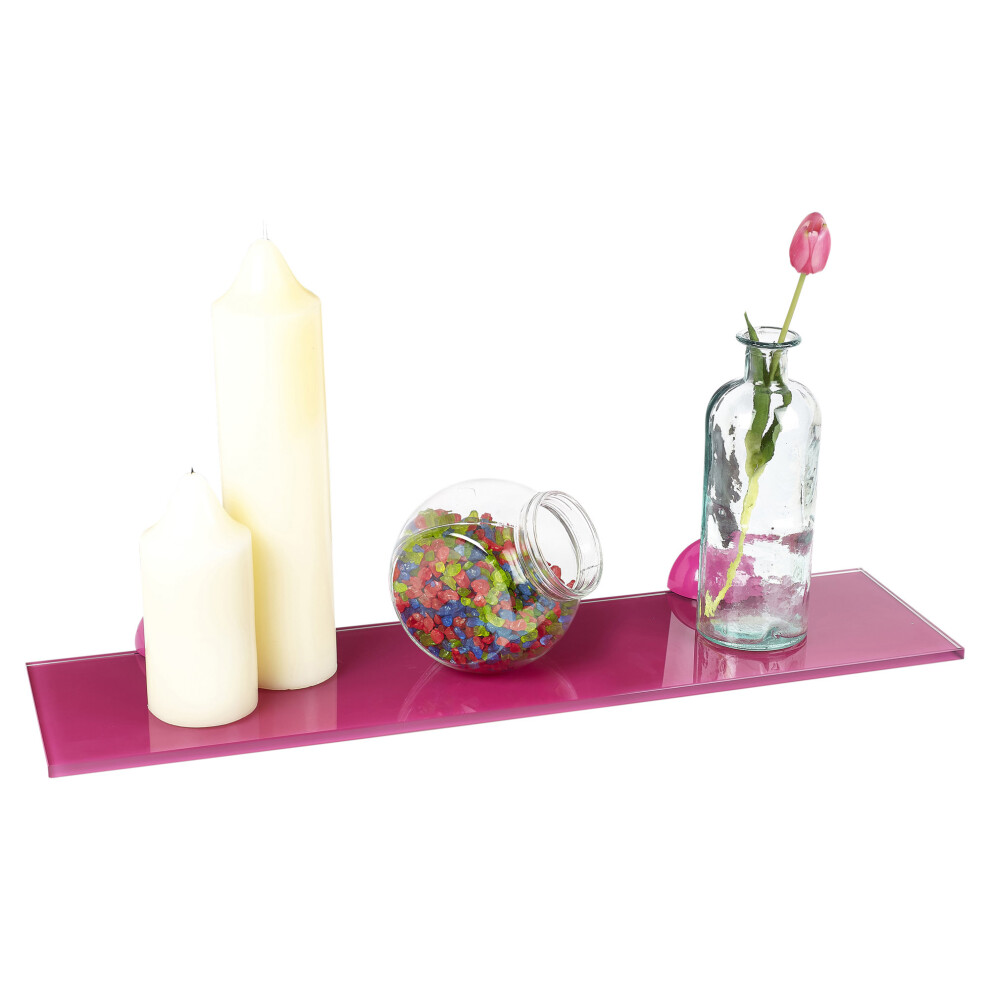 (Small Pink (60X15cm)) Colourful Glass Floating Shelves Wall Mounted Rack 5056333846308