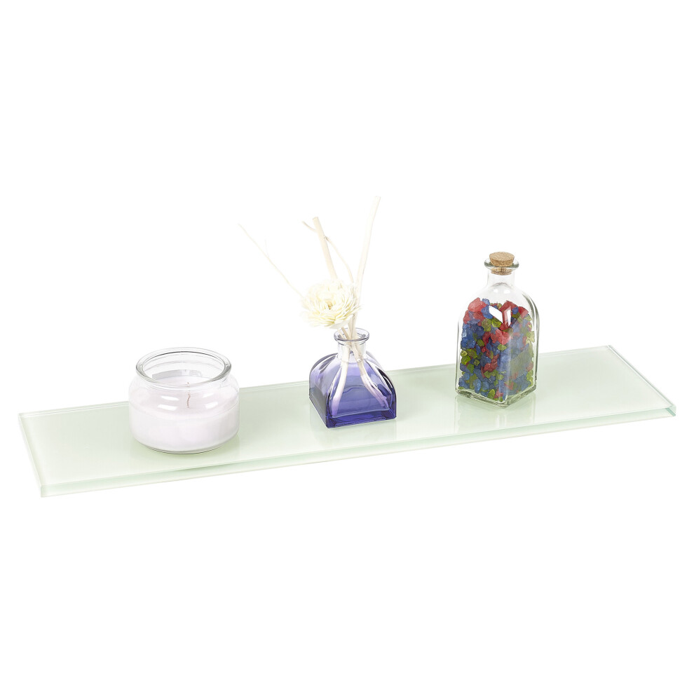 (Large White (80X20cm)) Colourful Glass Floating Shelves Wall Mounted Rack 5056333846339