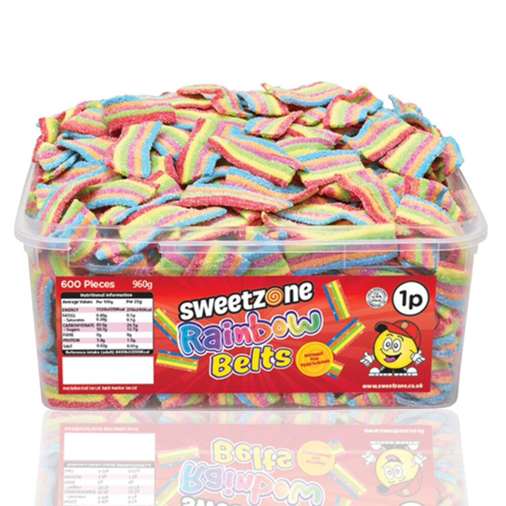 (Rainbow Belts (suitable for vegetarians) 600 Pieces, Buy 1) SweetZone Halal Giant Cola Sweet 740g Tub HMC Certified Halal