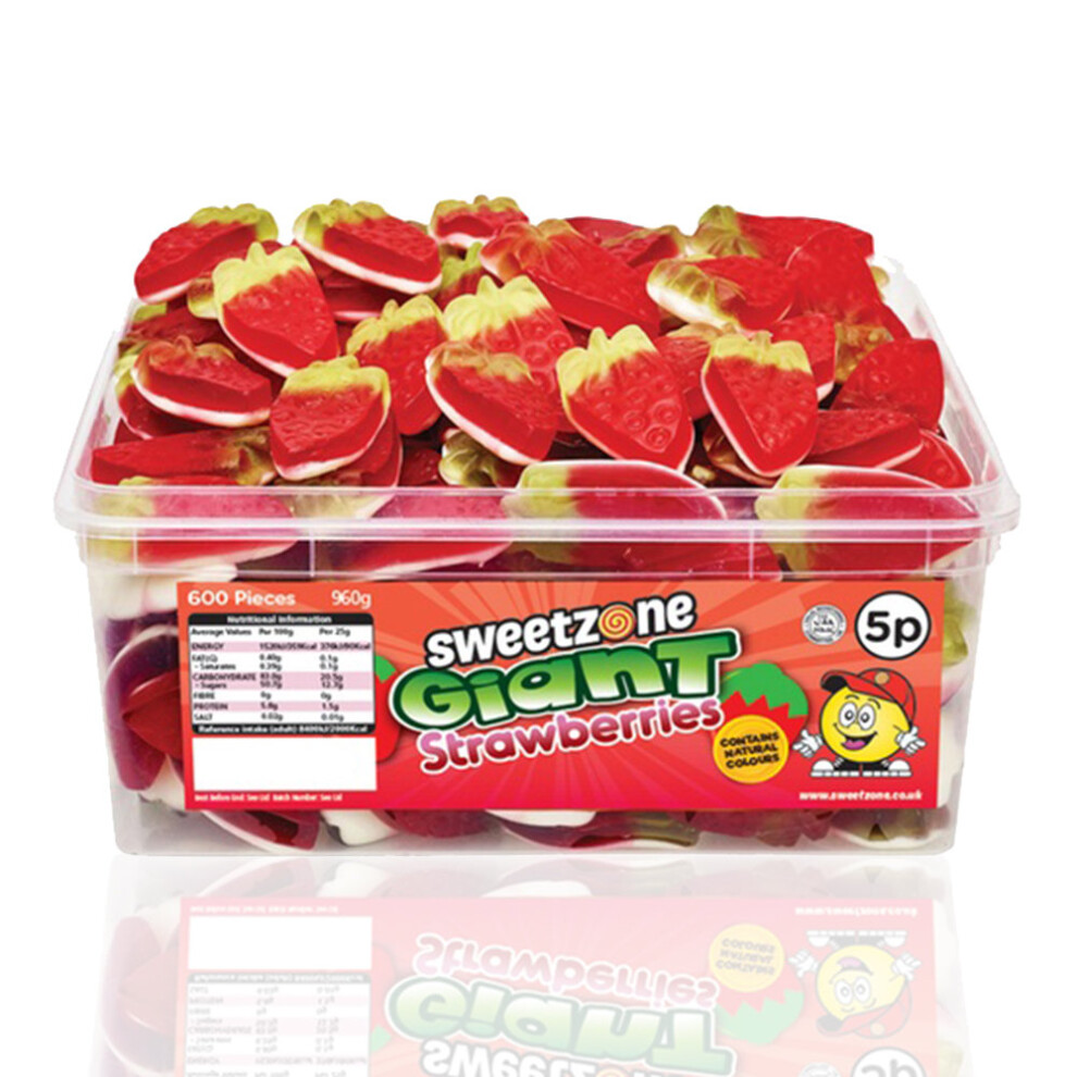 (Giant Strawberries 120 Pieces, Buy 1) SweetZone Halal Giant Cola Sweet 740g Tub HMC Certified Halal