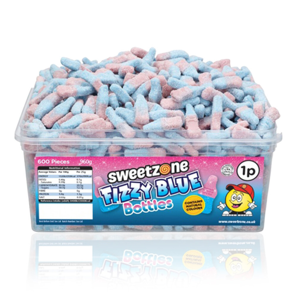 Sweetzone (Fizzy Bottles 600 Pieces, Buy 1) Halal Giant Cola Sweet 740G Tub Hmc Certified Halal Blue